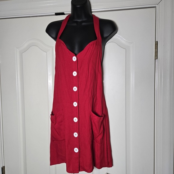 Reformation Bardot Halter Mini Dress Cherry Red Sz 4 Made In USA NWT